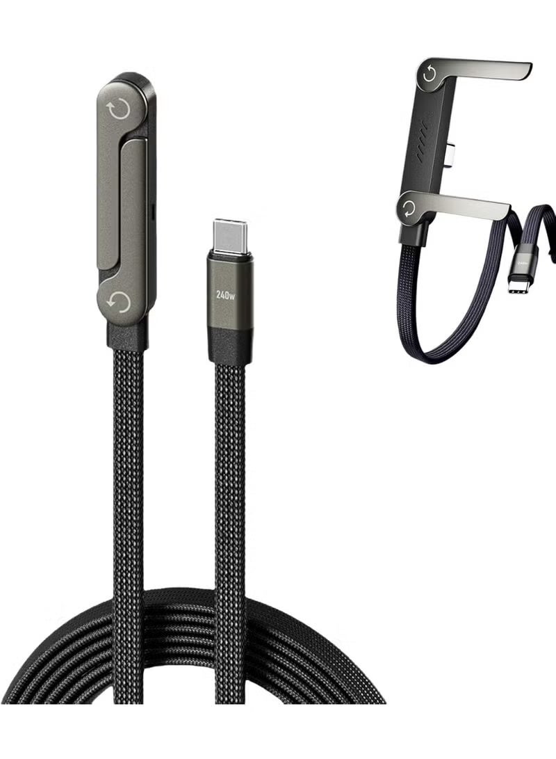 Sideways Phone Charger, 2-in-1 Invisible Holder Charger Cable 1.5M, 240w Fast Charging Cord with Built-in Phone Stand for Smartphones Tablets (C-C,1pcs) - Image 1